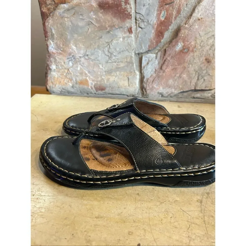 Born MRA9 Women's Size 6 Black Leather Buckle Sandals Opanka Handcrafted